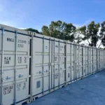 Steel containers used for secure storage in a professional warehouse facility